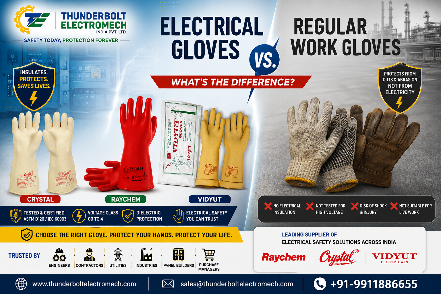 Thunderbolt Electromech - Electrical Gloves vs. Regular Work Gloves What's the Difference?