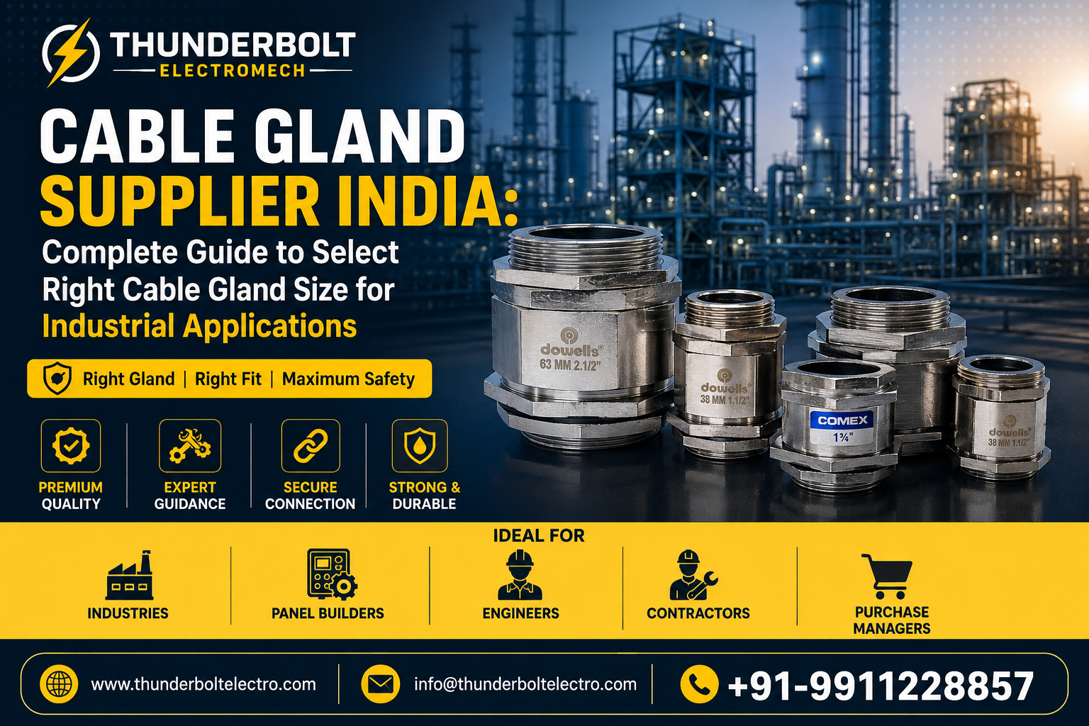 Thunderbolt Electromech - Cable Gland Supplier India: Complete Guide to Select Right Cable Gland Size for Industrial Applications