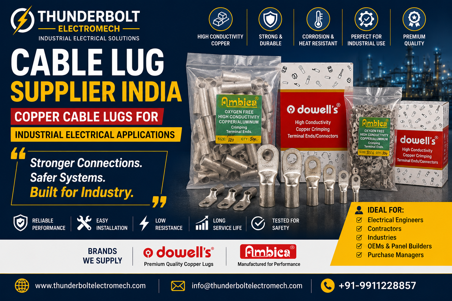 Thunderbolt Electromech - Cable Lug Supplier India - Copper Cable Lugs for Industrial Electrical Applications
