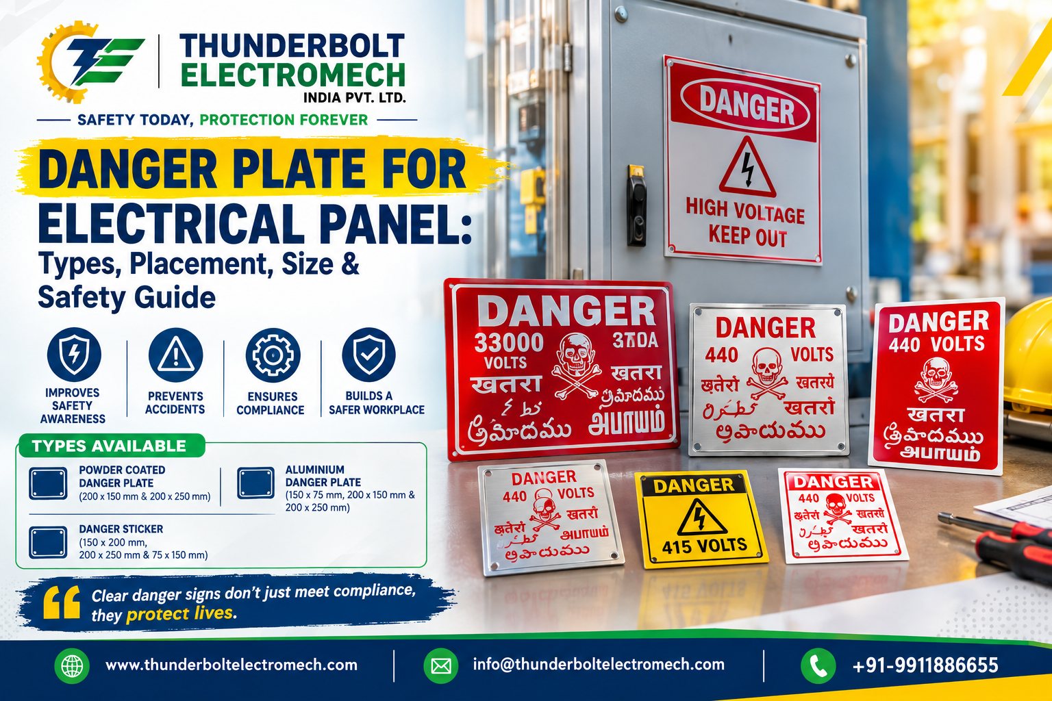 Thunderbolt Electromech India Pvt. Ltd. — Delhi-based Danger Plate Supplier of Powder Coated, Aluminium & Sticker Danger Plates