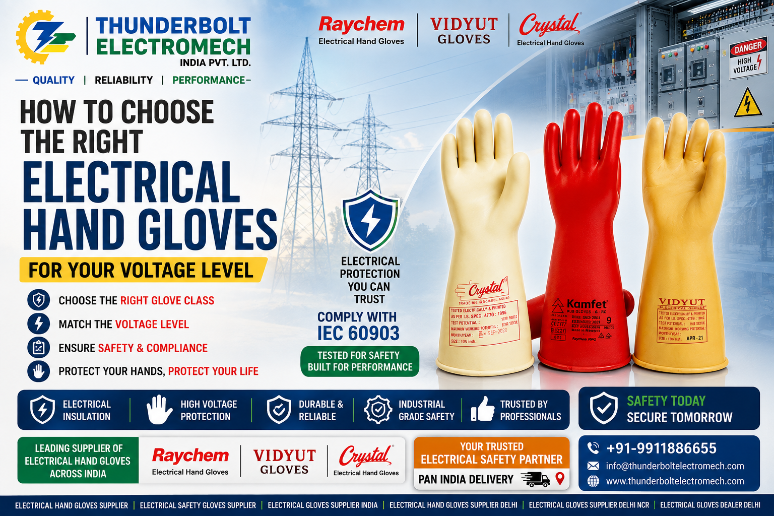 Thunderbolt Electromech India Pvt. Ltd. — Delhi-based Distributor and Supplier of Raychem, Vidyut and Crystal Electrical Hand Gloves