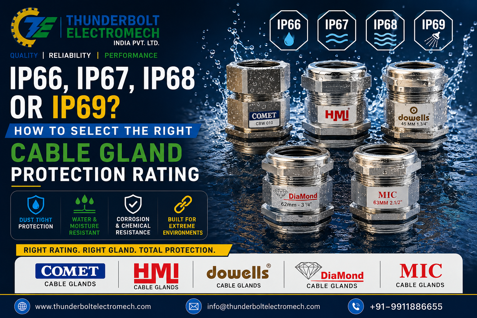 Thunderbolt Electromech India Pvt. Ltd. — Delhi-based Distributor& Supplier of Dowells, comet, HMI, Diamond and MIC Cable Glands