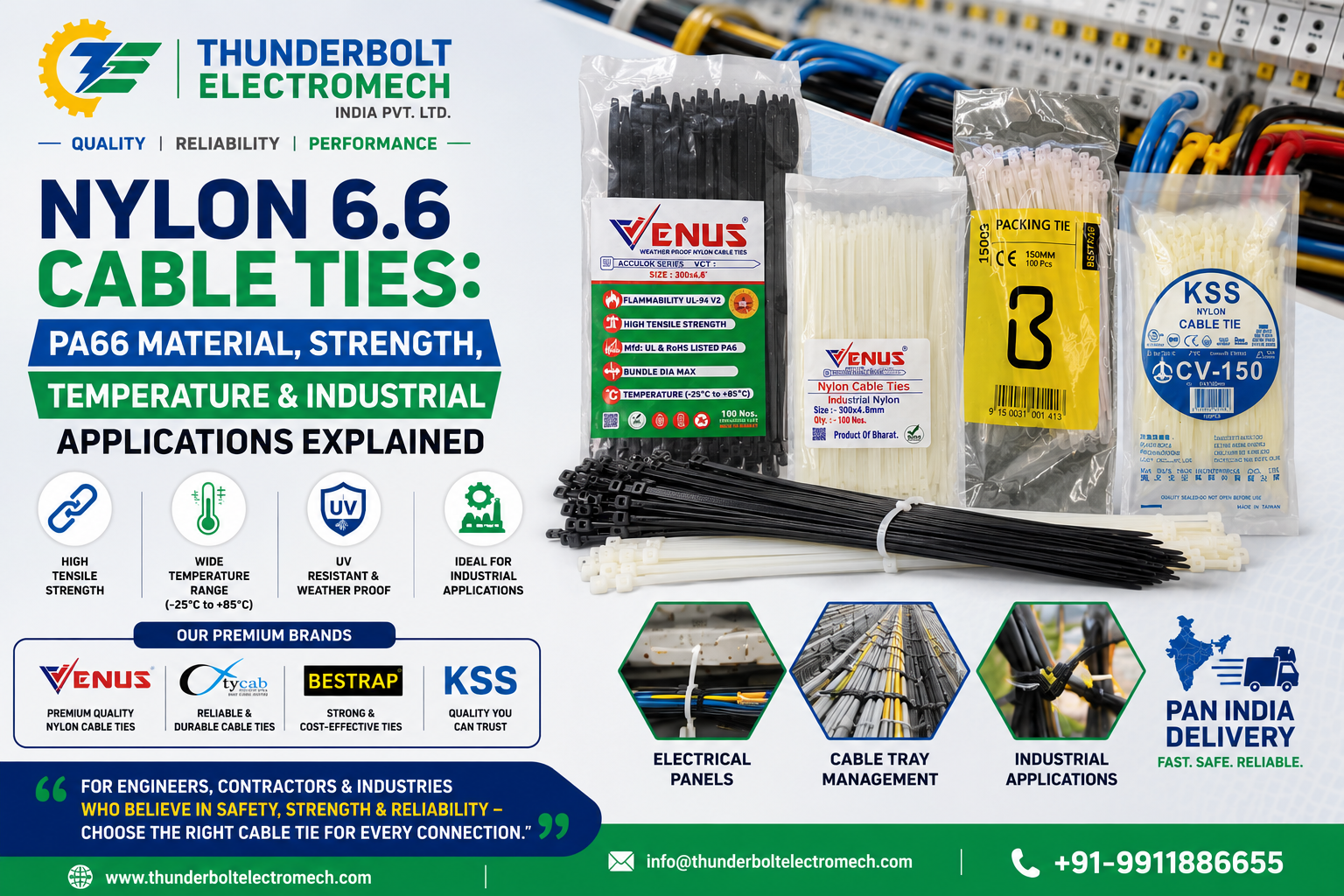 Thunderbolt Electromech India Pvt. Ltd. — Delhi-based Distributor and Supplier of Venus, Tycab, Bestrap and KSS Cable Tie
