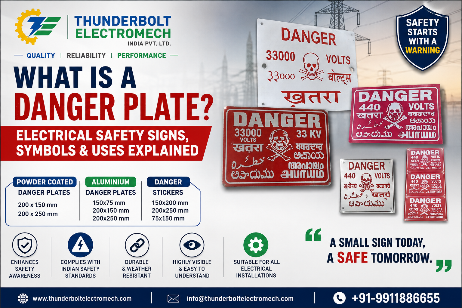 Thunderbolt Electromech India Pvt. Ltd. — Delhi-based Danger Plate Supplier of Powder Coated, Aluminium & Sticker Danger Plates
