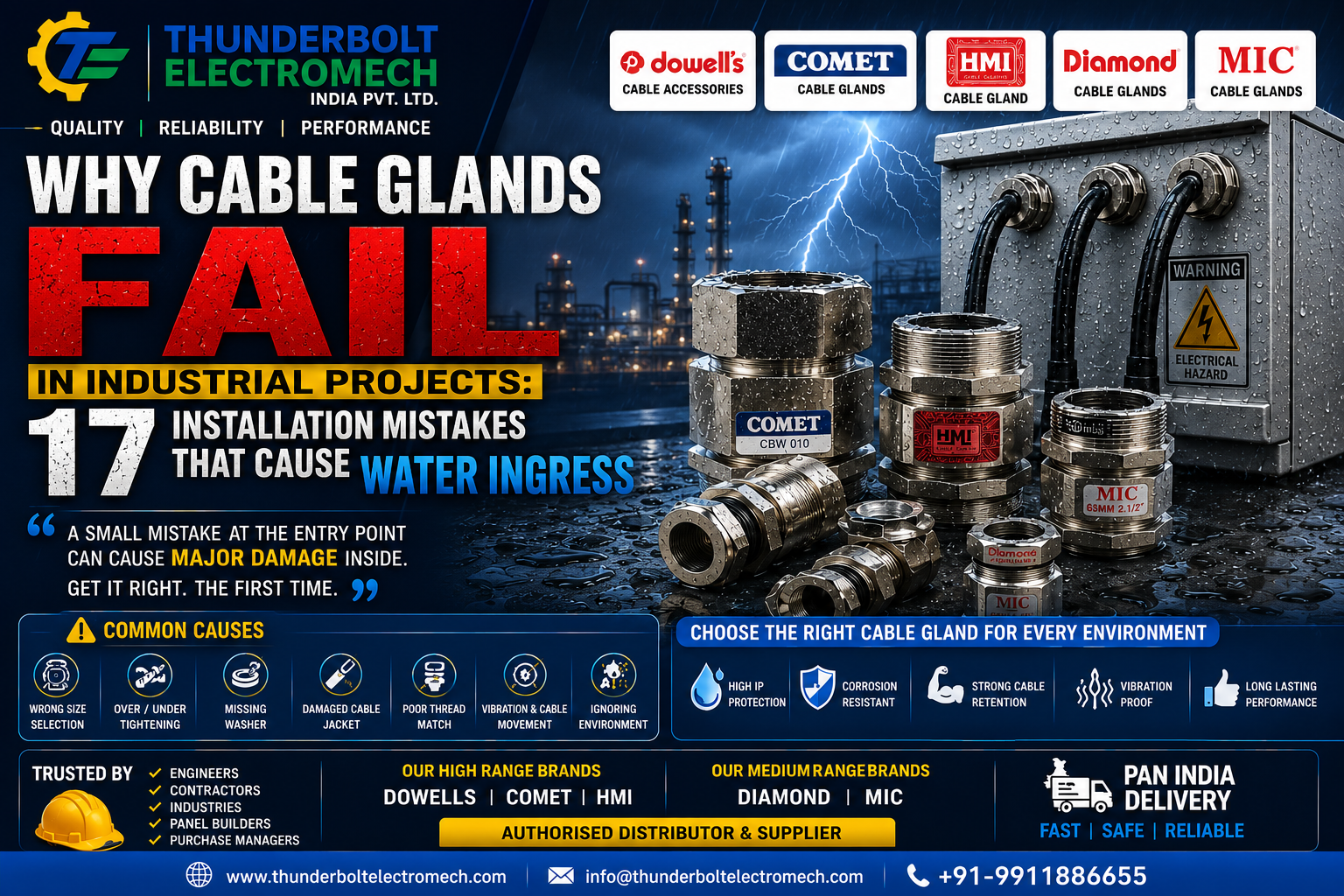 Thunderbolt Electromech India Pvt. Ltd. — Why Cable Glands Fail in Industrial Projects: 17 Installation Mistakes That Cause Water Ingress